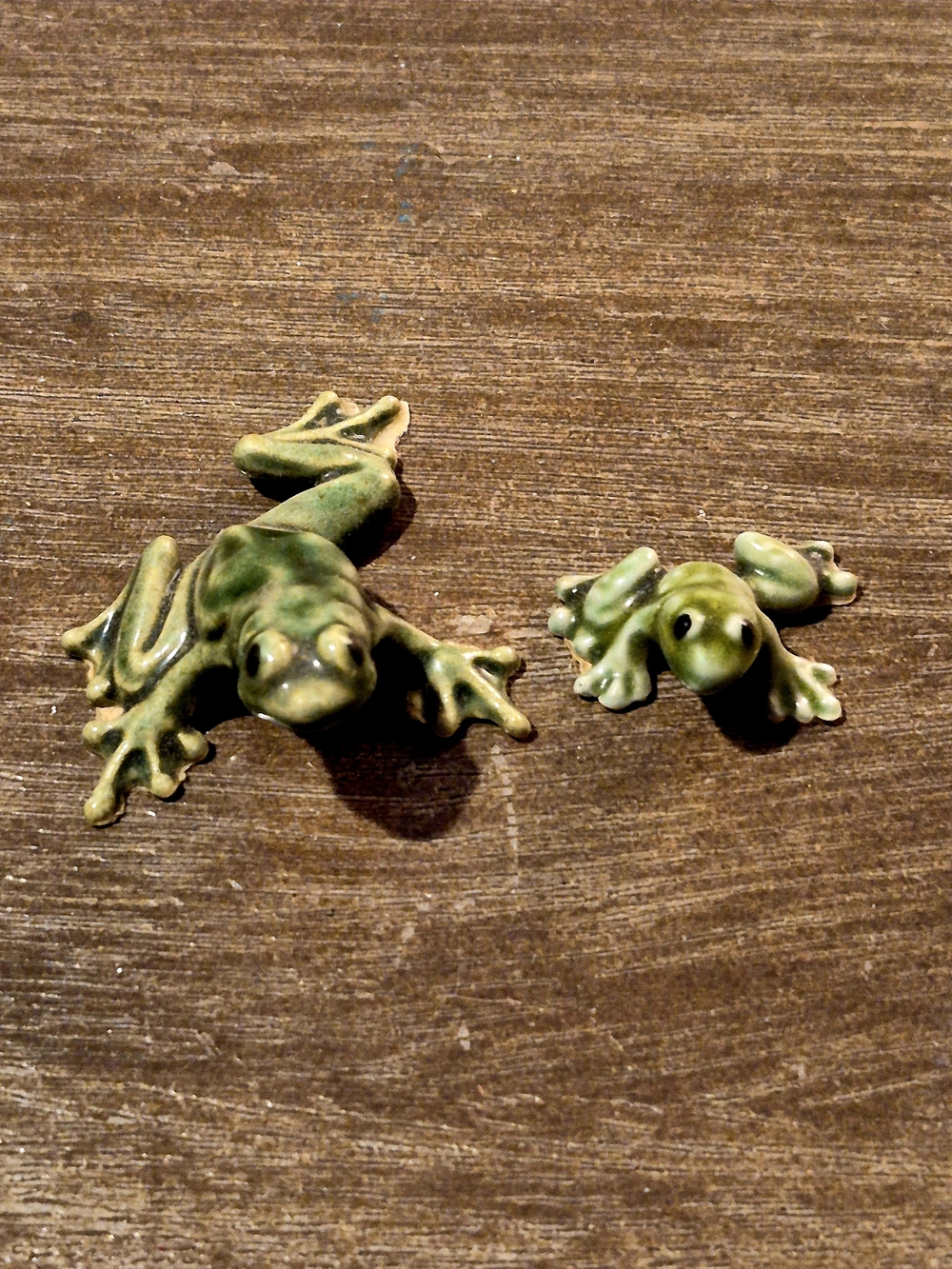 Vintage/Antique- Green Ceramic Frog Figurines - Decorative Reptile Accents